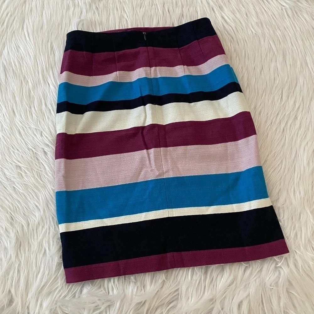 LOFT Pink Blue Striped Pencil Skirt - Picture 4 of 4